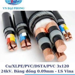 Dây cáp điện LS Vina Cu/XLPE/PVC/DSTA/PVC 3x120 24kV. Băng đồng 0.09mm